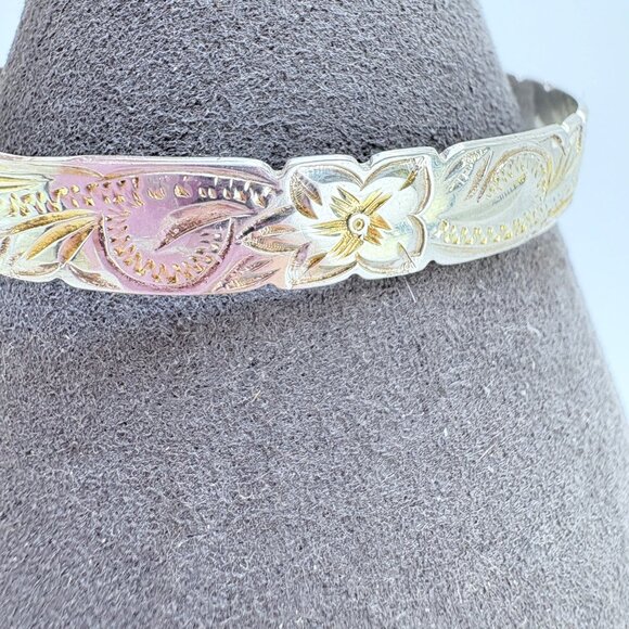 VTG Sterling Silver 925 Flower Scroll Design Bangle Bracelet Size 7.5" Fit - Picture 3 of 10